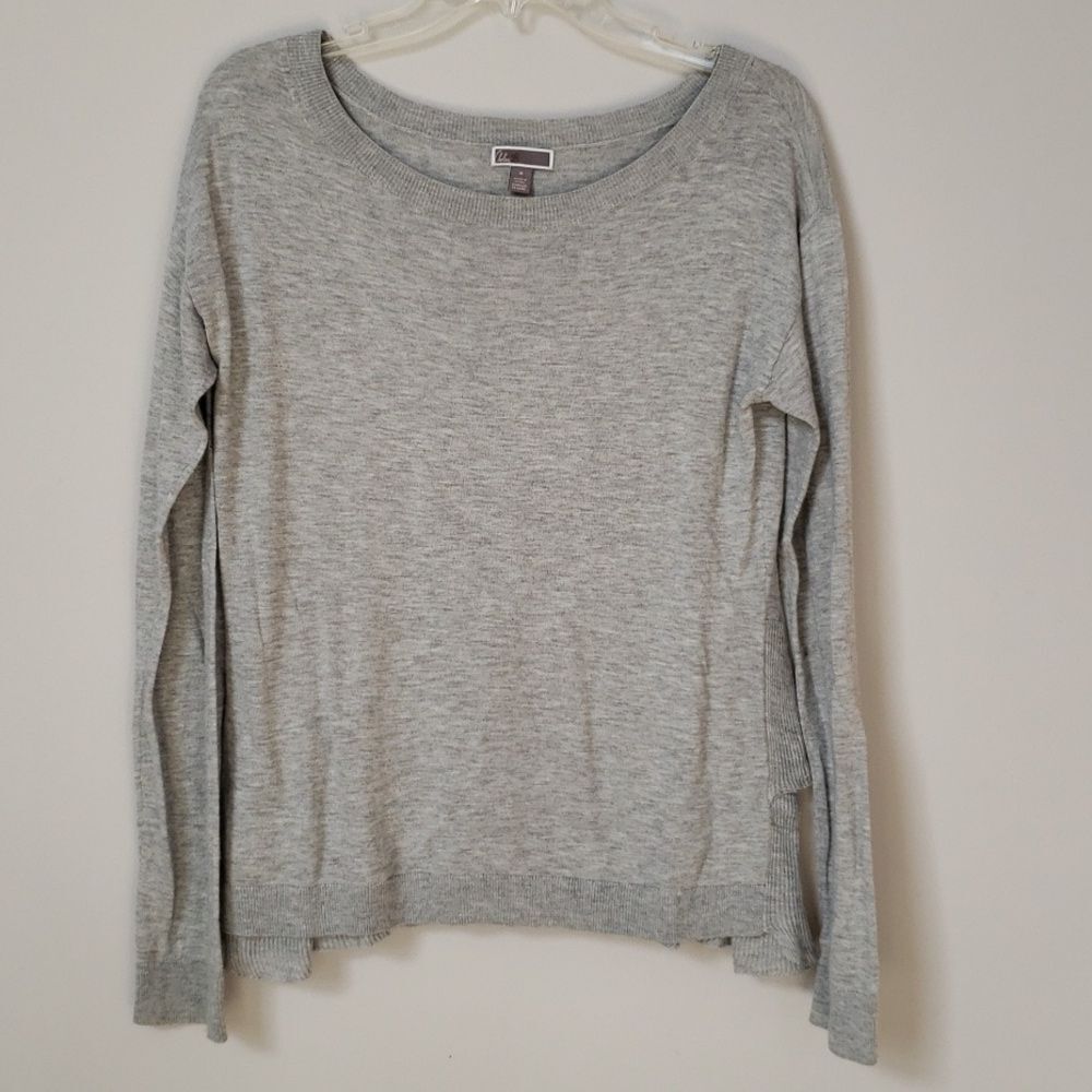 Chelsea 28 Sweater Womens M Cashmere Blend Ruffled Peplum Scoop Neck Top Gray